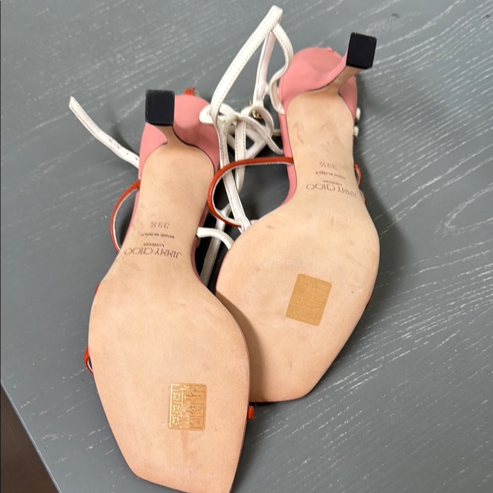 HOLIDAY SALE Jimmy Choo Pink and White Heels with Strappy Design - Picture 6 of 6